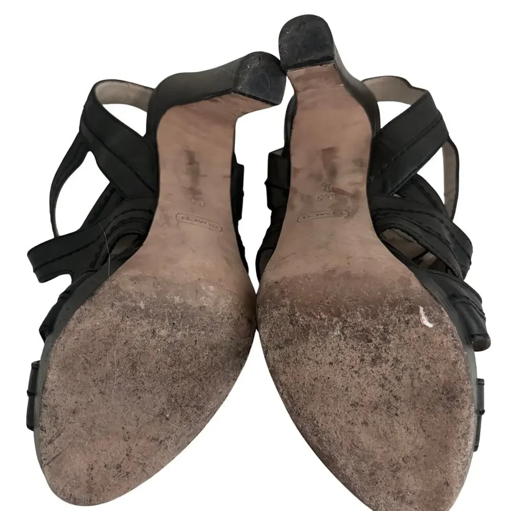 COACH Brynne Black Leather Strappy Gladiator Platform Heel Sandals Luxury Glam